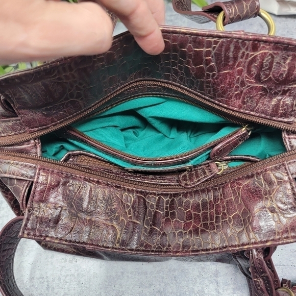 Kate Landry | Dark Brown Crocodile Embossed Handbag with Tassel - Picture 3 of 10